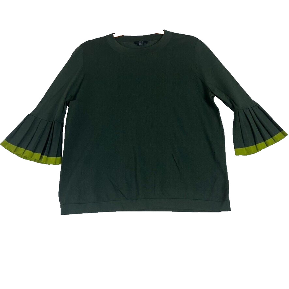 COS Top Womens Medium Forrest Green Knit Pleated 3/4 Bell Sleeves Minimal